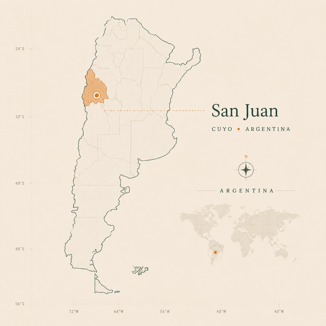 Mapa de Argentina con la provincia de San Juan destacada
