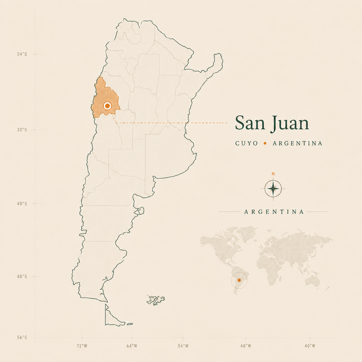Mapa de Argentina con la provincia de San Juan destacada